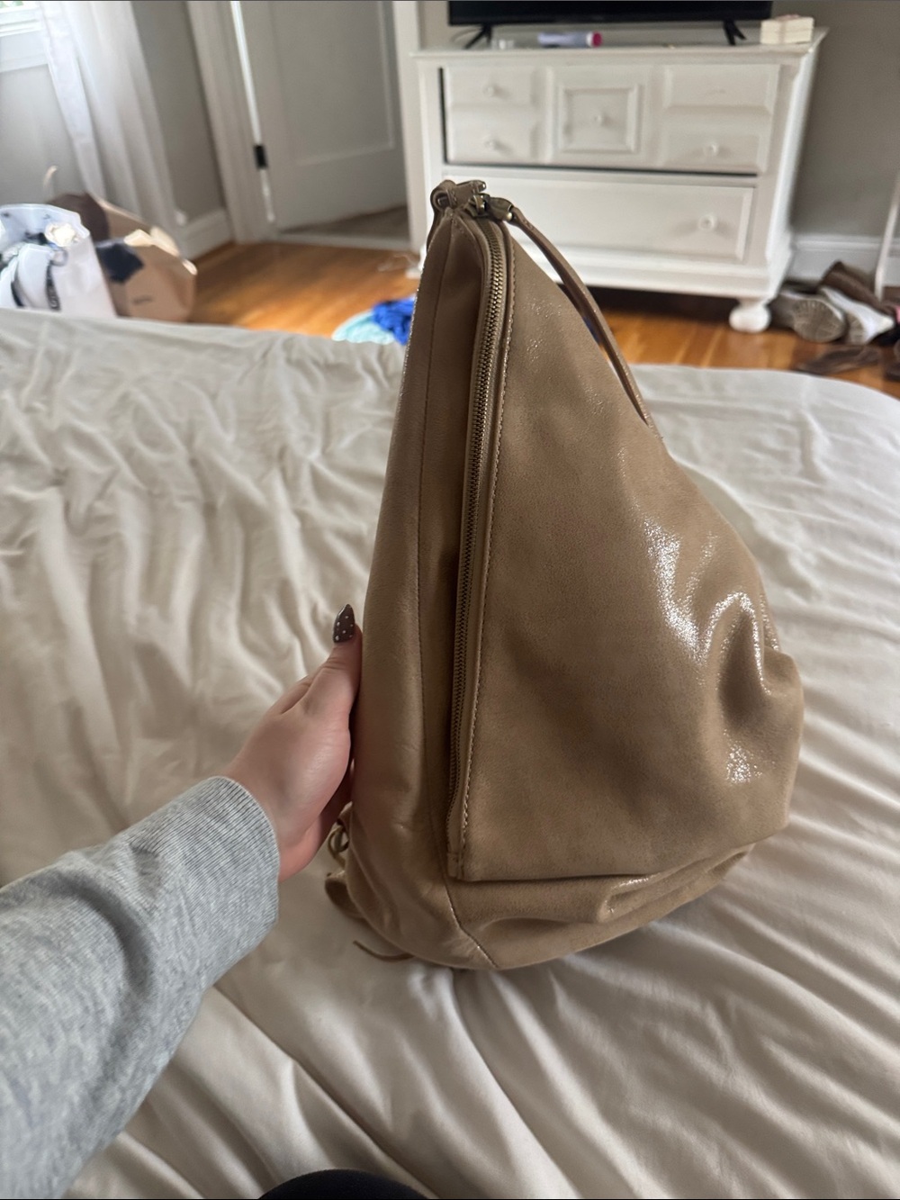 HOBO Shiny Taupe Hobo Sling Bag